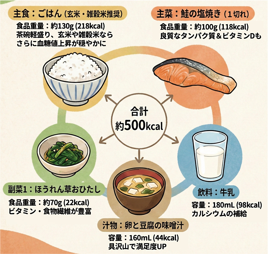 焼き鮭の彩り定食（モデルメニュー）